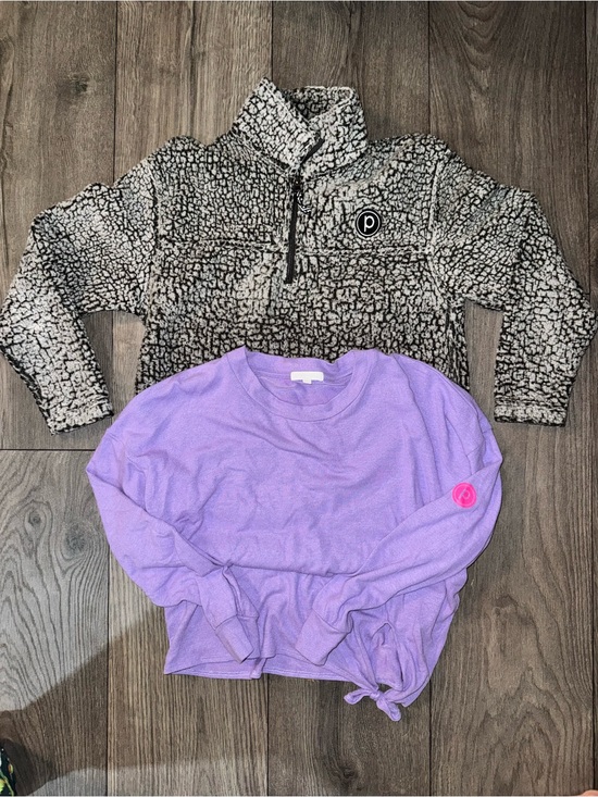 Other - Purple Girls' Long Sleeve Top and Black/White Sherpa Pullover Set